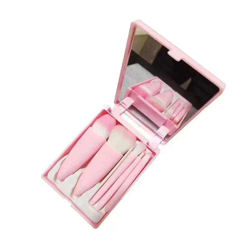 5Pcs Make Up Brushes Set Portable Makeup Brush WIth Mirror