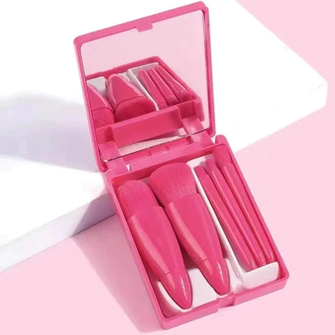 5Pcs Make Up Brushes Set Portable Makeup Brush WIth Mirror