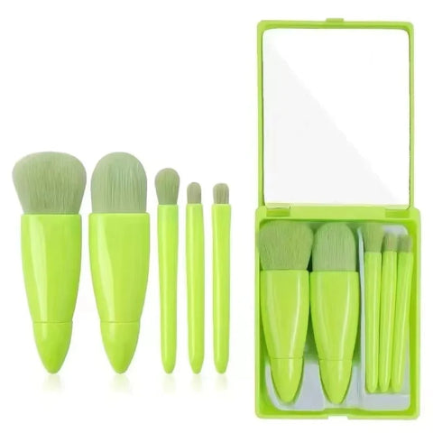 5Pcs Make Up Brushes Set Portable Makeup Brush WIth Mirror