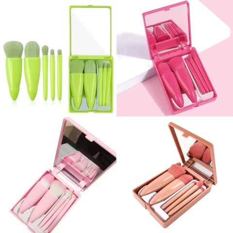 5Pcs Make Up Brushes Set Portable Makeup Brush WIth Mirror