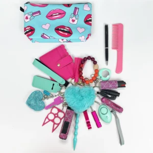 20pcs Keychain Sets With Wristlet Bracelet Wallet, Mini Bag, Comb, Pen For Women And Girls - Beauty Girl