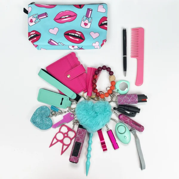 20pcs Keychain Sets With Wristlet Bracelet Wallet, Mini Bag, Comb, Pen For Women And Girls - Image 3
