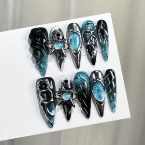 Irregular metal embossed cat's eye 100% handmade press on nails