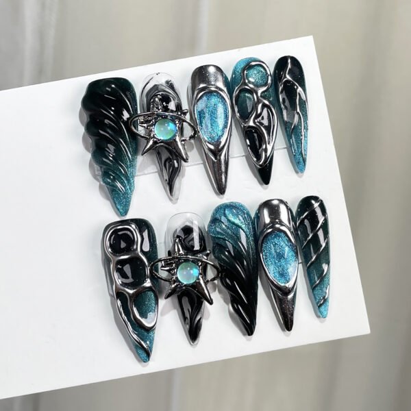 Irregular metal embossed cat's eye 100% handmade press on nails