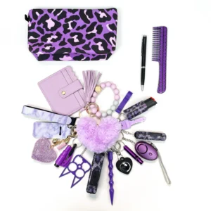 20pcs Keychain Sets With Wristlet Bracelet Wallet, Mini Bag, Comb, Pen For Women And Girls