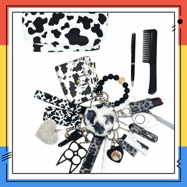20pcs Keychain Sets With Wristlet Bracelet Wallet, Mini Bag, Comb, Pen For Women And Girls